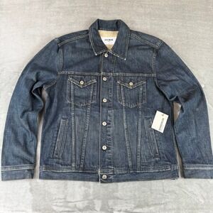 Buck Mason Denim Jean Jacket Mens Large Blue Dark Wash Flap Pockets USA New NWT